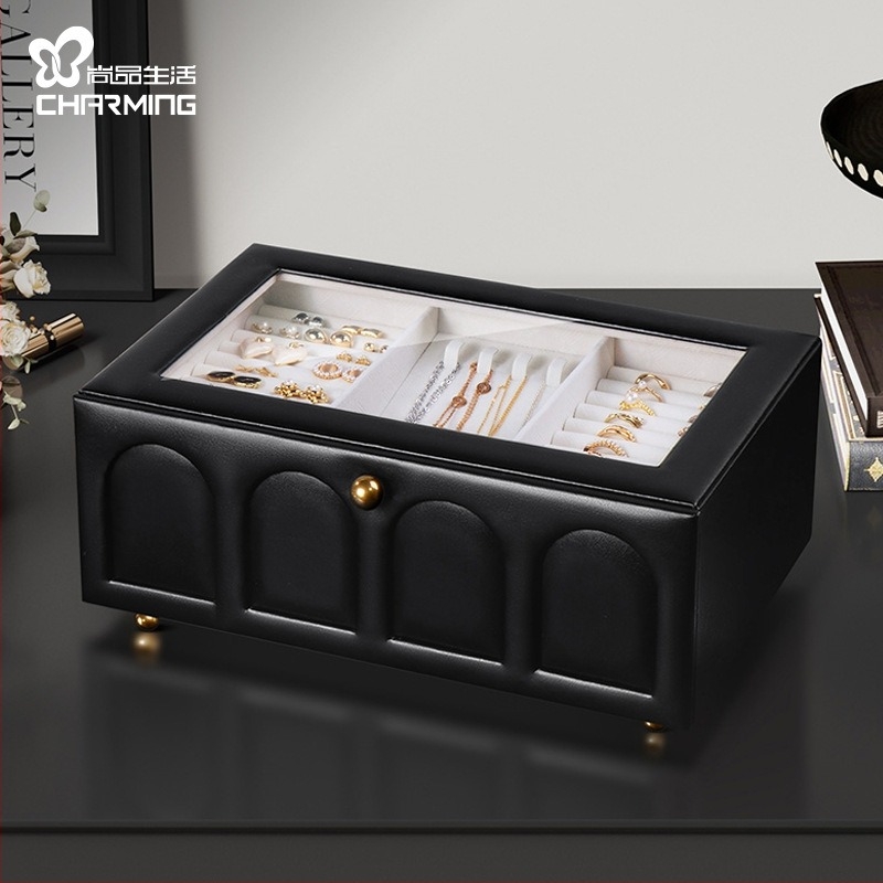 Cutie bijuterii sp01321 — din piele, dură, cu trei niveluri și capac rabatabil