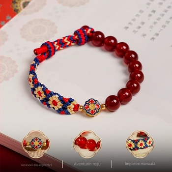 Brățară pentru femei, agat, croșetată manual, design geometric, serie cultură chineză