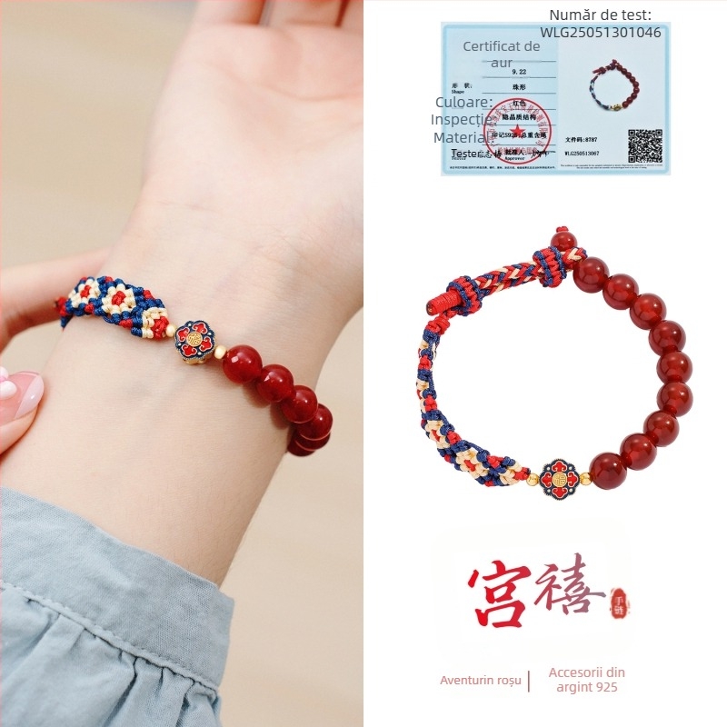 Brățară pentru femei, agat, croșetată manual, design geometric, serie cultură chineză