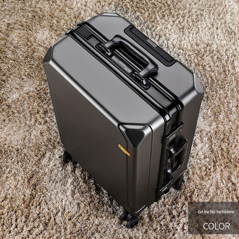 Valiză de călătorie din ABS, deschidere cu fermoar, port USB pentru încărcare, roți universale, greutate 4 kg.