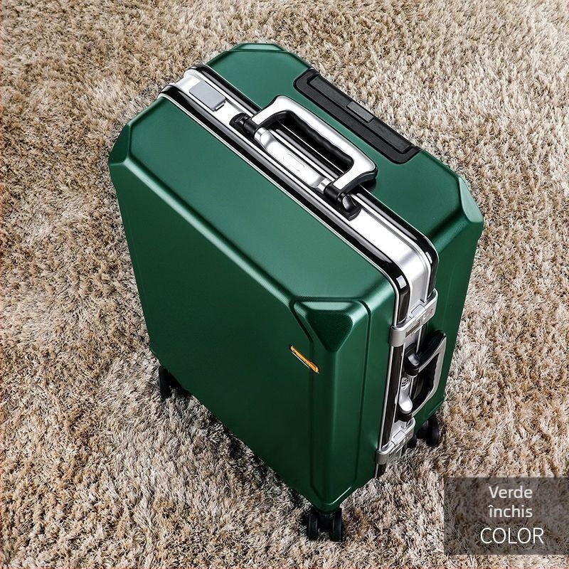 Valiză de călătorie din ABS, deschidere cu fermoar, port USB pentru încărcare, roți universale, greutate 4 kg.