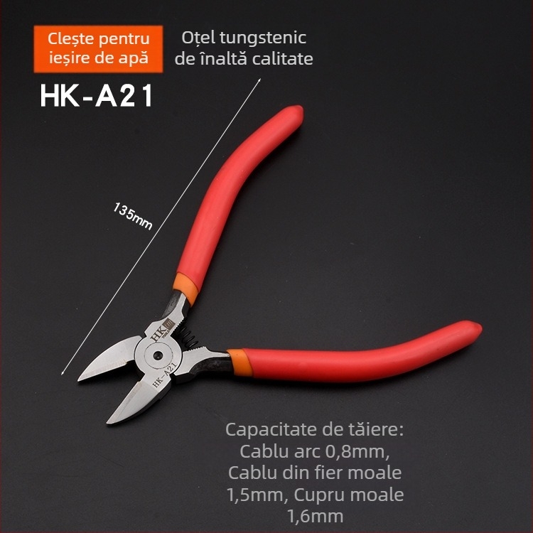 Clește diagonale HK, material: oțel wolfram, greutate 0.3, diametru tăiere 0.6, potrivit pentru fier/otel/plastic