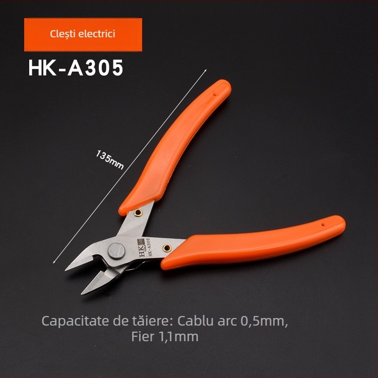 Clește diagonale HK, material: oțel wolfram, greutate 0.3, diametru tăiere 0.6, potrivit pentru fier/otel/plastic