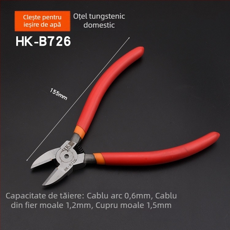 Clește diagonale HK, material: oțel wolfram, greutate 0.3, diametru tăiere 0.6, potrivit pentru fier/otel/plastic