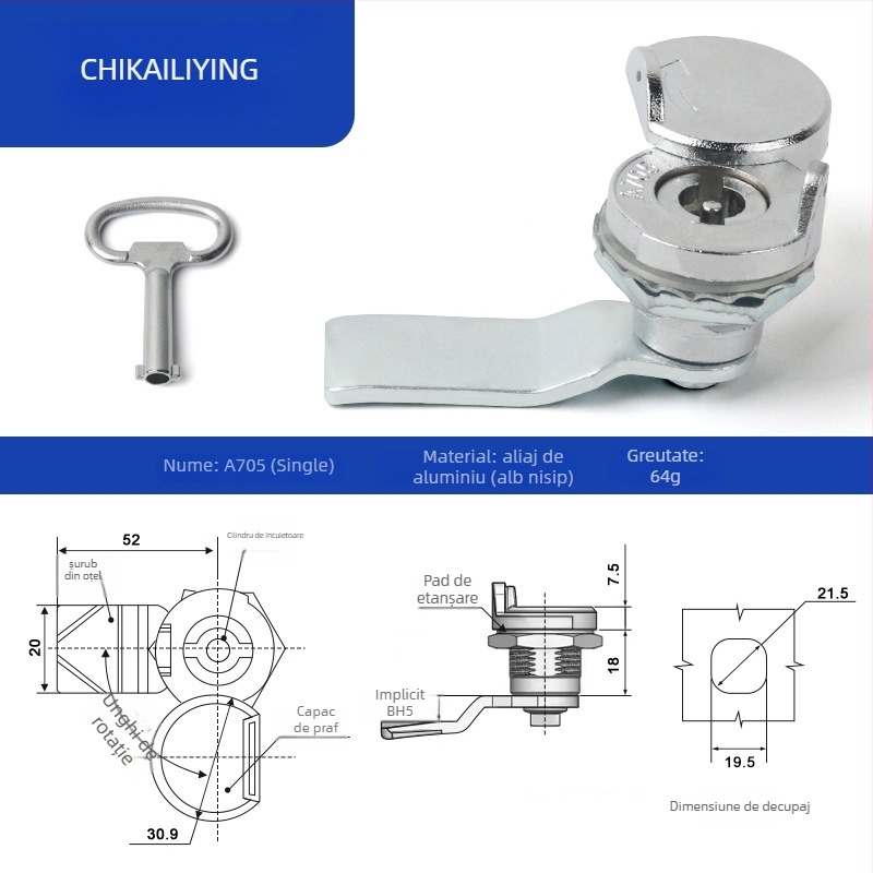 A705 lacăt limbă pentru cutie de distribuție exterioră – cilindru încuietor, aliaj de zinc, universal pentru cutii, design modern