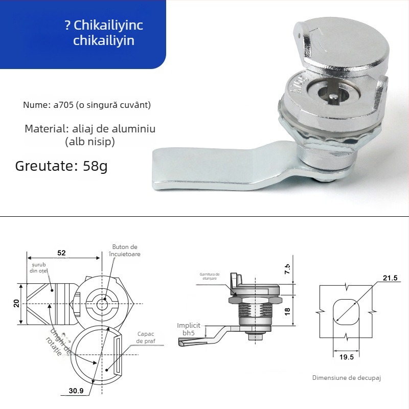 A705 lacăt limbă pentru cutie de distribuție exterioră – cilindru încuietor, aliaj de zinc, universal pentru cutii, design modern