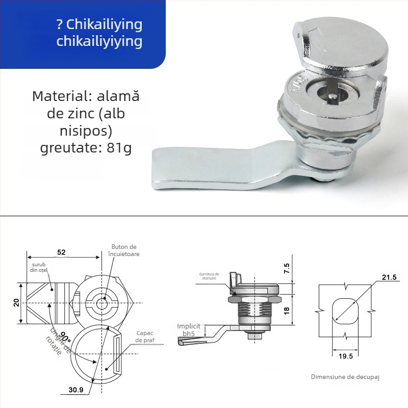 A705 lacăt limbă pentru cutie de distribuție exterioră – cilindru încuietor, aliaj de zinc, universal pentru cutii, design modern