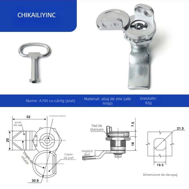 A705 lacăt limbă pentru cutie de distribuție exterioră – cilindru încuietor, aliaj de zinc, universal pentru cutii, design modern