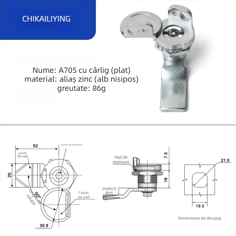 A705 lacăt limbă pentru cutie de distribuție exterioră – cilindru încuietor, aliaj de zinc, universal pentru cutii, design modern