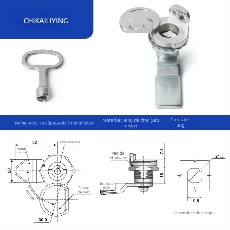 A705 lacăt limbă pentru cutie de distribuție exterioră – cilindru încuietor, aliaj de zinc, universal pentru cutii, design modern