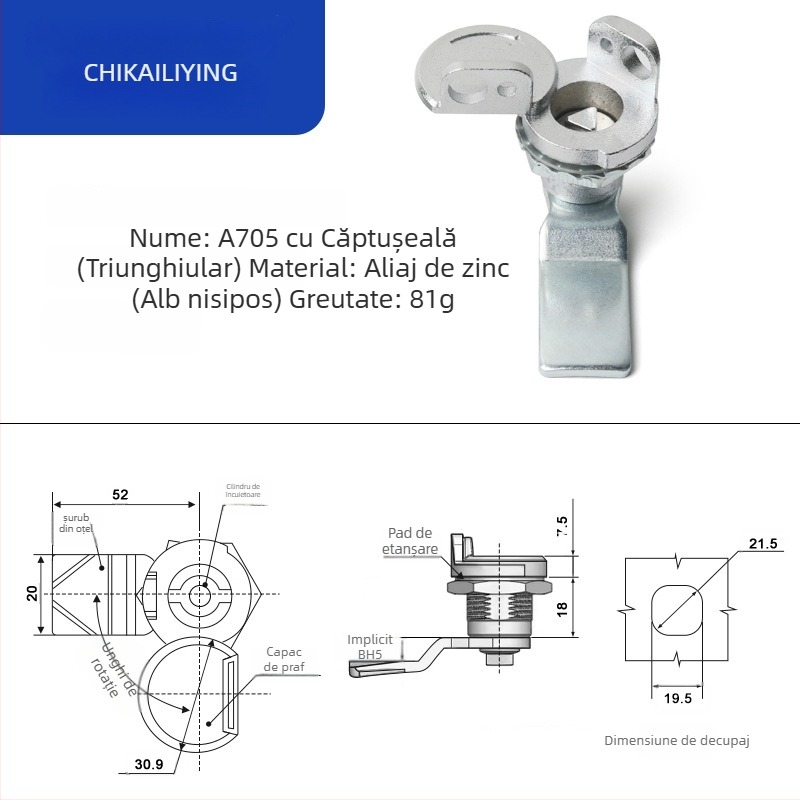 A705 lacăt limbă pentru cutie de distribuție exterioră – cilindru încuietor, aliaj de zinc, universal pentru cutii, design modern