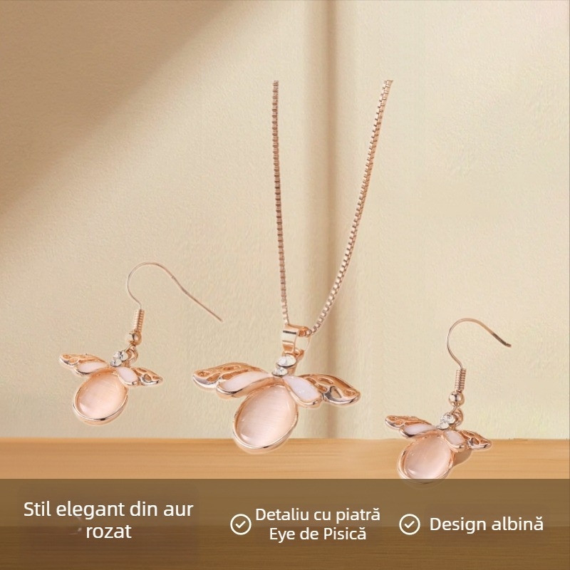 Set bijuterii XMD: cercei și colier din aliaj, încrustație cu pietre mixte, lanț tip box, unisex, stil luxos discret