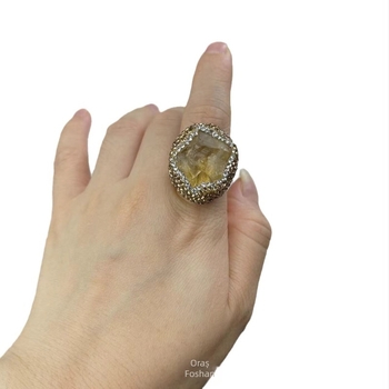 Set de bijuterii din patru piese cu cristal natural de citrin și perle Baroque, lanț cu perle, model stele și lună, design original îndrăzneț