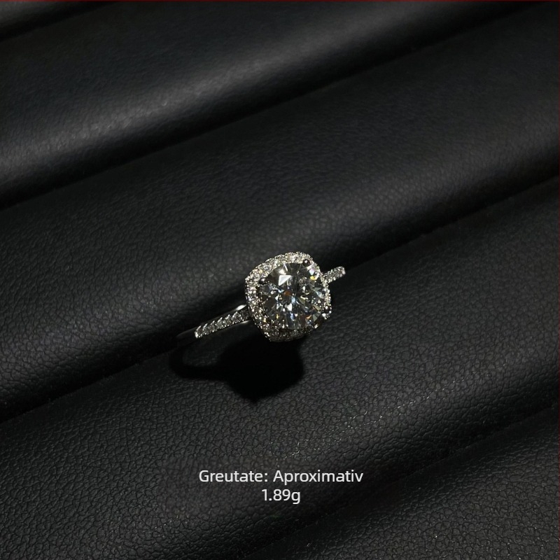 Inel cu argint 925, moissanit, formă pătrată geometrică, pentru femei – Meibei Silver City