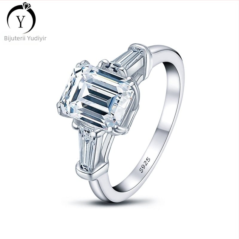 Inel cu design geometric în argint 925, tratament cu diamant, YUDIYIR