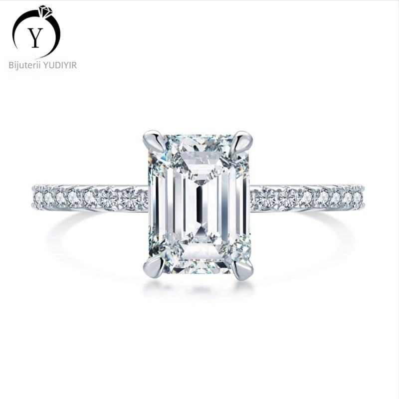 Inel cu moissanit, argint 925, design geometric, pentru femei