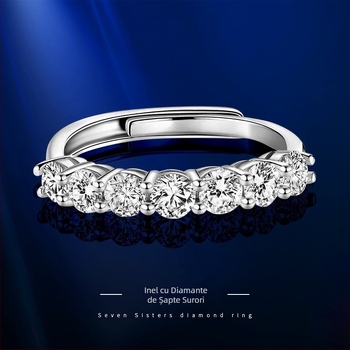 Inel cu șapte diamante în rând, cupru, stil geometric, bijuterie pentru femei