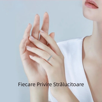 Inel cu șapte diamante în rând, cupru, stil geometric, bijuterie pentru femei