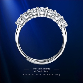 Inel cu șapte diamante în rând, cupru, stil geometric, bijuterie pentru femei