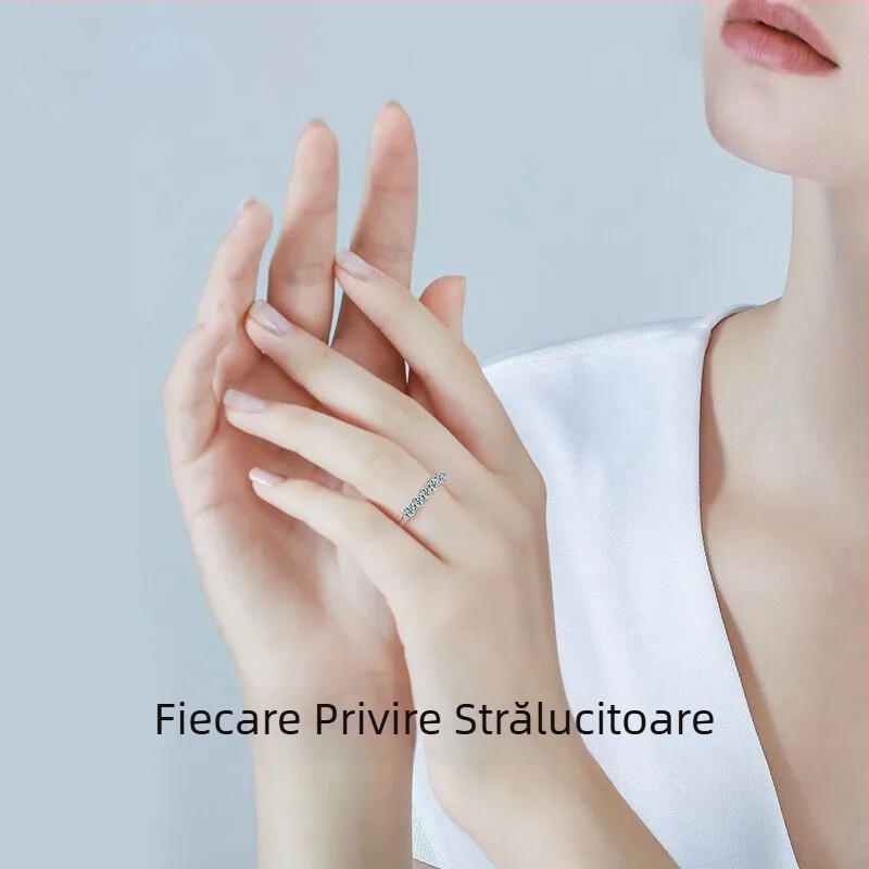 Inel cu șapte diamante în rând, cupru, stil geometric, bijuterie pentru femei