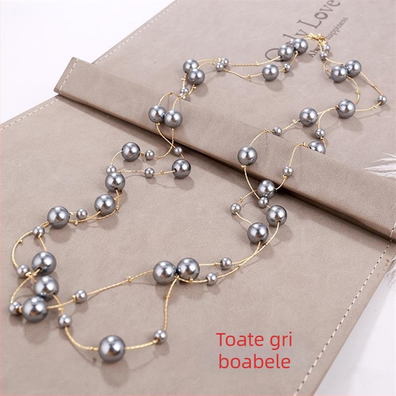 Colier lung din perle pentru femei, stil coreean, pandantiv pe lanț de pulover