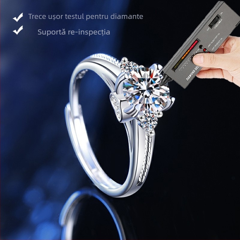 Inel din argint 925 cu moissanite, montură inimă cu patru gheare, eleganță fină, stil modern și versatil pentru femei