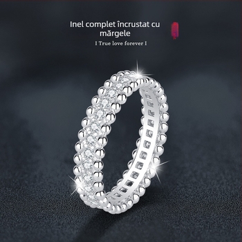 Inel Moissanite Starry Sky, Argint 925, margine cu mărgele, încrustare completă, tăiere diamant, pentru femei, stil geometric minimalist, 2,6 g