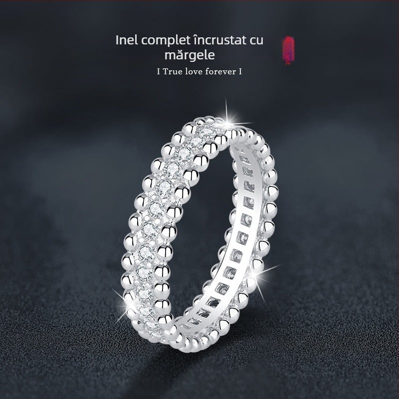 Inel Moissanite Starry Sky, Argint 925, margine cu mărgele, încrustare completă, tăiere diamant, pentru femei, stil geometric minimalist, 2,6 g