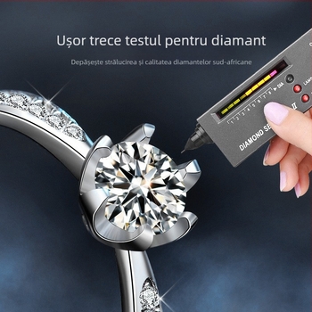 Inel cu Moissanit, Argint 925, montură cu șase gheare, reglabil, platinat 0,05 μm