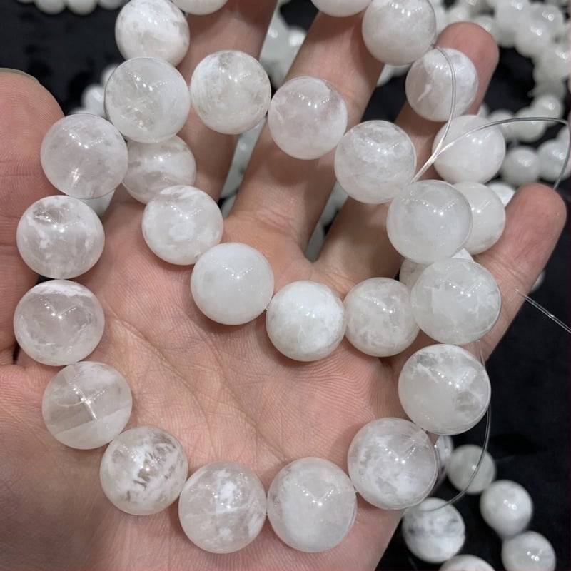 Brățară cu mărgele Snowflake Ghost Crystal – Naturală, Unisex (Material: Snowflake Ghost; Finisaj: Lustruit; Mărgele: 17)