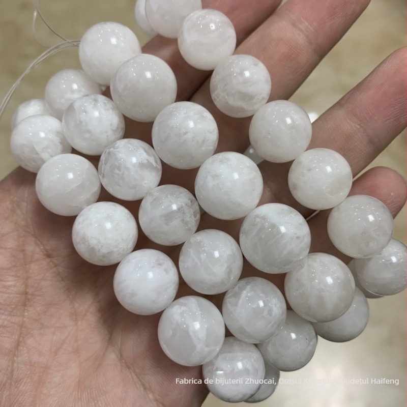 Brățară cu mărgele Snowflake Ghost Crystal – Naturală, Unisex (Material: Snowflake Ghost; Finisaj: Lustruit; Mărgele: 17)