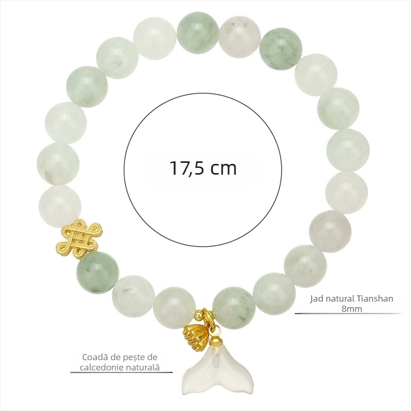 Brățară din piatră naturală Tianshan Cui, design cu mărgele în formă de coadă de pește, realizare manuală, 21 de mărgele