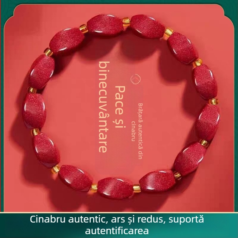 Brățară din cinnabar cu mărgele răsucite, conținut ridicat de nisip mov-auriu, bijuterie unisex