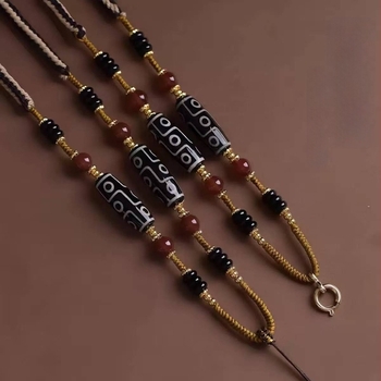 Colier tibetan din agat cu mărgele Dzi cu nouă ochi – unisex, stil etnic, tricotat manual, Xuan shengyu, vară 2023