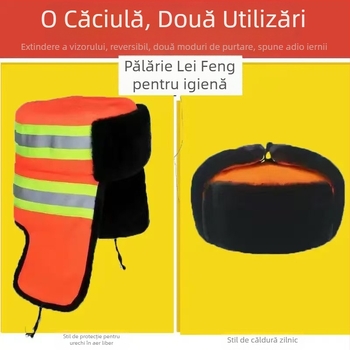 Șapcă Lei Feng pentru muncă în aer liber, iarnă – căptușită cu fleece, grosime, protecție pentru urechi (unisex, twill din bumbac)