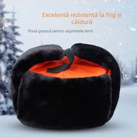 Șapcă Lei Feng pentru muncă în aer liber, iarnă – căptușită cu fleece, grosime, protecție pentru urechi (unisex, twill din bumbac)