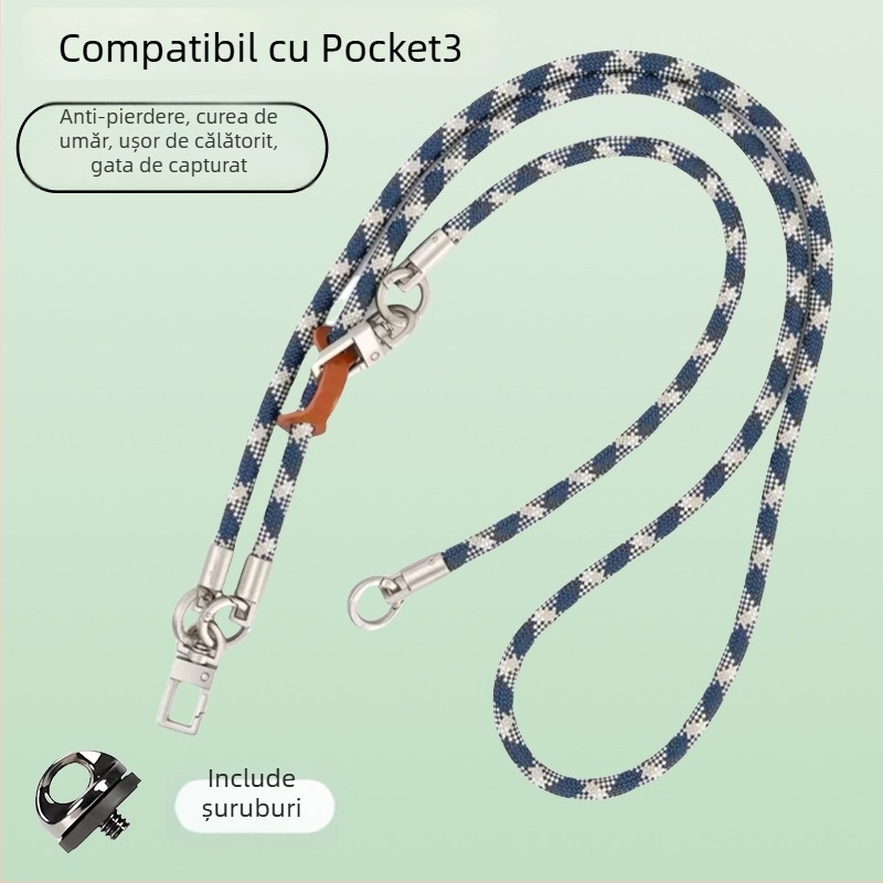 Lanieră pentru telefon compatibilă cu DJI Pocket 3 – anti-pierdere, anti-cădere, poliester țesut, cataramă metalică
