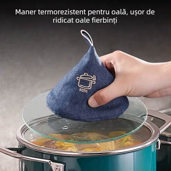 Set de accesorii termice pentru bucătărie: mănuși anti-arzire, protecție antiaderentă pentru mânerul oalei, capac de oală, protecție pentru mâner, clips izolant termic pentru cuptor și microunde