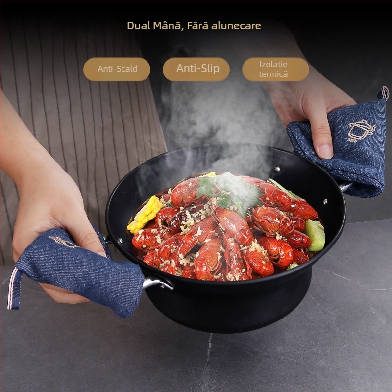 Set de accesorii termice pentru bucătărie: mănuși anti-arzire, protecție antiaderentă pentru mânerul oalei, capac de oală, protecție pentru mâner, clips izolant termic pentru cuptor și microunde