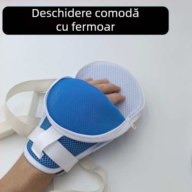 Mănuși de restricție respirabile cu fermoar pentru pacienți și vârstnici — anti-zgâriere, anti-smulgere, plăcuță de protecție încorporată, curele fixe, Material: fibră de poliester