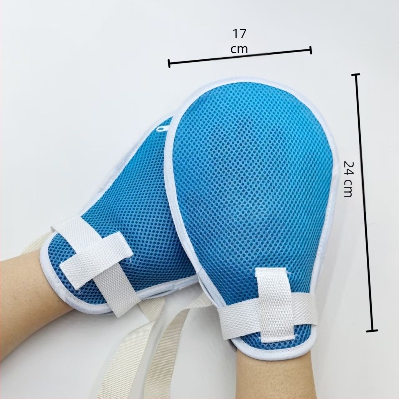 Mănuși de restricție respirabile cu fermoar pentru pacienți și vârstnici — anti-zgâriere, anti-smulgere, plăcuță de protecție încorporată, curele fixe, Material: fibră de poliester