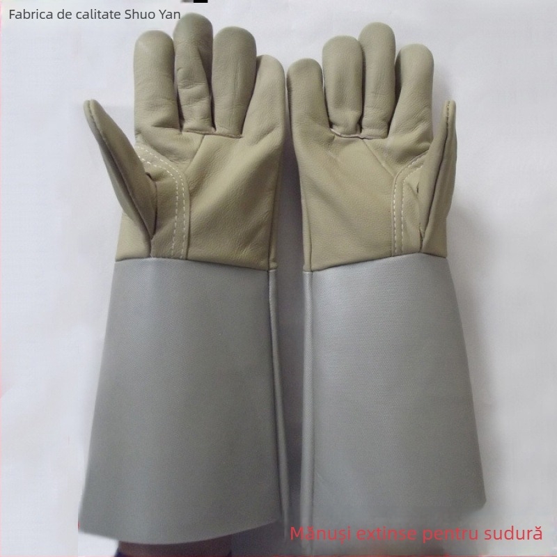 Dx7L Mănuși de sudură din piele completă, extinse, izolate termic și rezistente la temperaturi înalte, rezistente la perforare și la stropi
