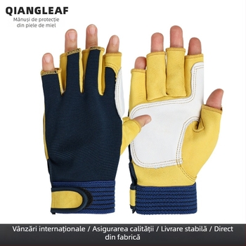 Mănuși de lucru din piele de miel, cu degete parțial – respirante, rezistente la uzură, anti-tăiere și anti-coliziune (Parțial degete, piele de miel, respirante, anti-tăiere, anti-coliziune)