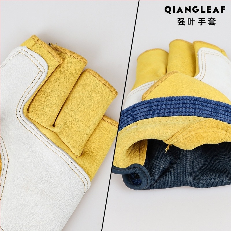 Mănuși de lucru din piele de miel, cu degete parțial – respirante, rezistente la uzură, anti-tăiere și anti-coliziune (Parțial degete, piele de miel, respirante, anti-tăiere, anti-coliziune)