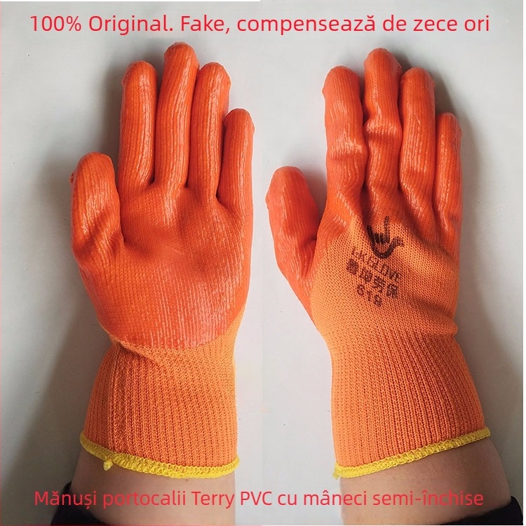 Mănuși de lucru Lu Kun, PVC dipte, țesătură terry, antiderapante, rezistente la uzură, calde