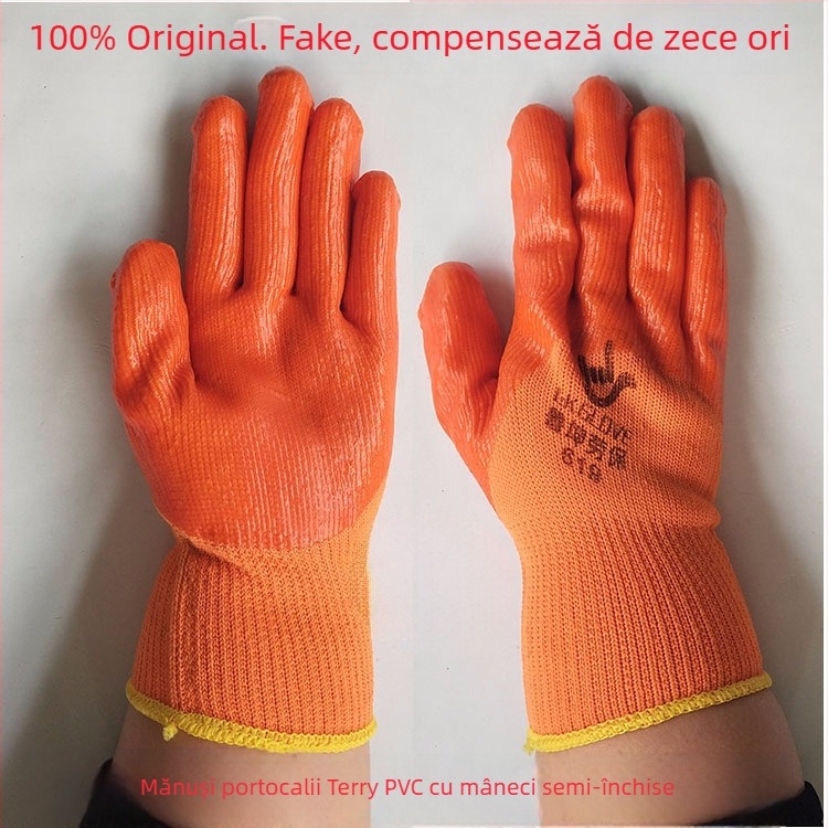 Mănuși de lucru Lu Kun, PVC dipte, țesătură terry, antiderapante, rezistente la uzură, calde