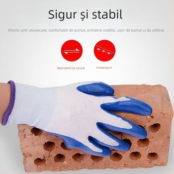 Mănuși de protecție Nylon-Nitril, Antiderapante, Rezistente la uzură, Acoperire cu cauciuc, Greutate 32,5 g