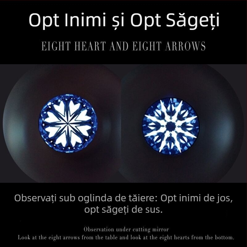 Moissanite piatră rotundă liberă, 1 ct, culoare D, tăiere opt inimi opt săgeți