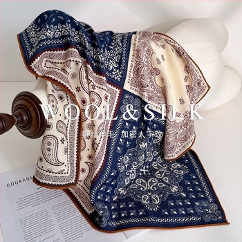 Șal pătrat din mătase cu lână, toamnă 2025, origine Hangzhou, tricot warp-knit, imprimare