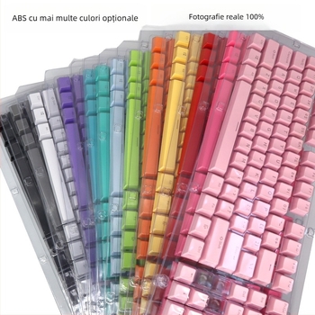 Set capace ABS pentru 104 taste, pentru tastatură mecanică, injecție bicoloră, caractere transparente, compatibilitate universală
